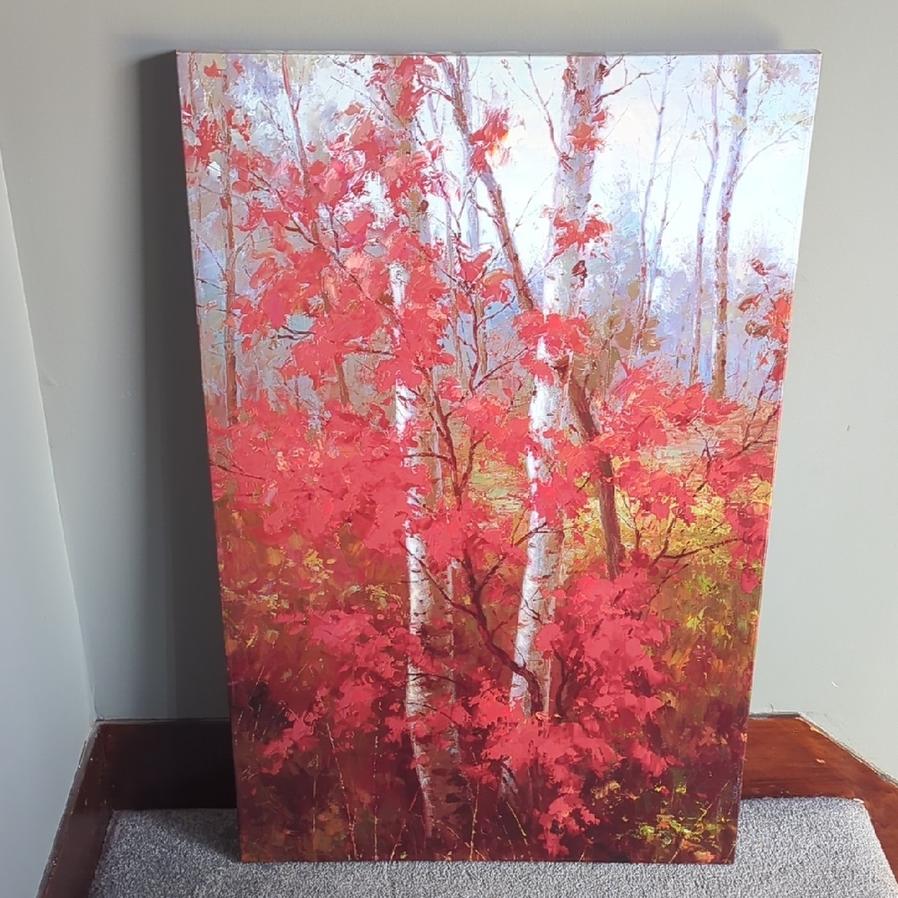 Vibrant Red Autumn Forest Canvas Art